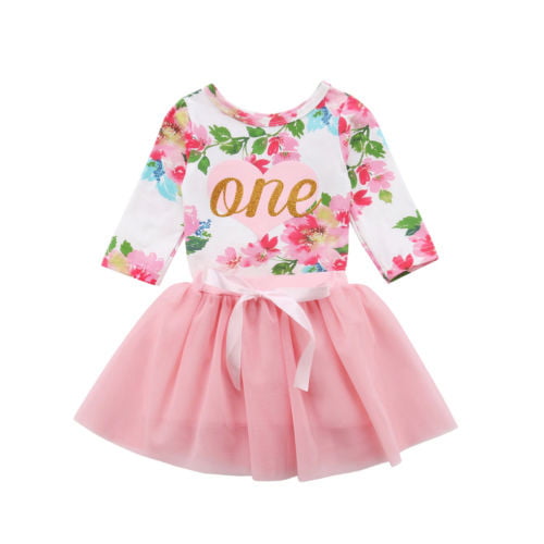 Tutu Skirt 2pcs//Set Infant Baby Girls 1st Birthday Outfits Short Sleeve Romper
